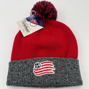 MLS New England Revolution Red Cuffed Pom Beanie Hat Retro Kick‎ Logo OSFM NEW